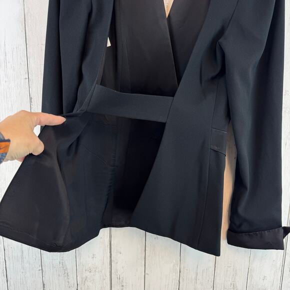 VTG Cache Black Satin Lapel Backless Tuxedo Jacket Blazer Top Size Medium - Picture 8 of 16